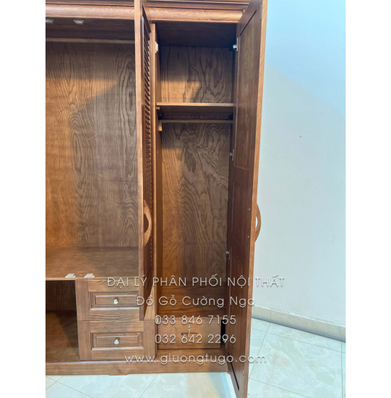Tủ Quần Áo Gỗ Sồi 3 Cánh Màu Óc Chó - Mẫu Lá Sách 