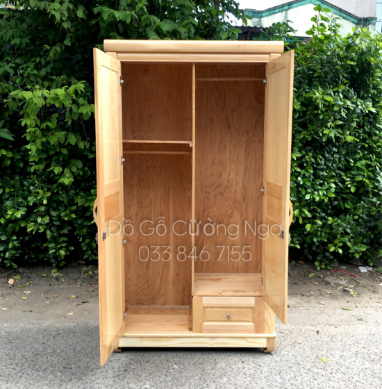 Tủ áo gỗ sồi 2 cánh - 1m2 mẫu hoa vòm đẹp