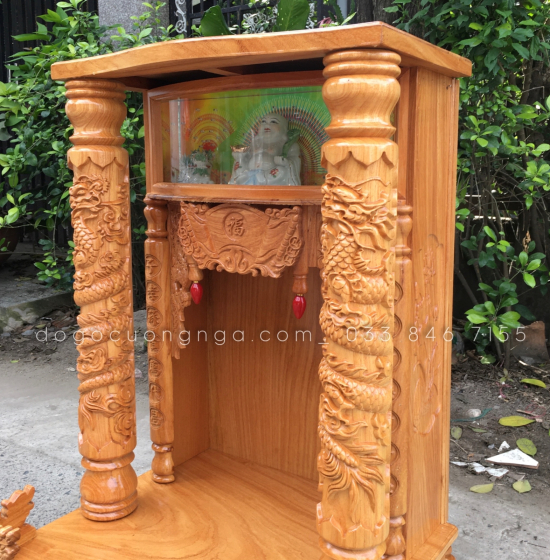 Bàn thờ thần tài gỗ gõ đỏ 60x98 - hộp đèn giá rẻ 