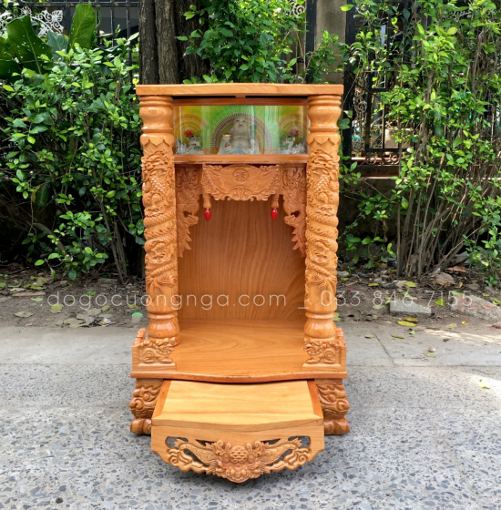 Bàn thờ thần tài gỗ gõ đỏ 60x98 - hộp đèn giá rẻ 