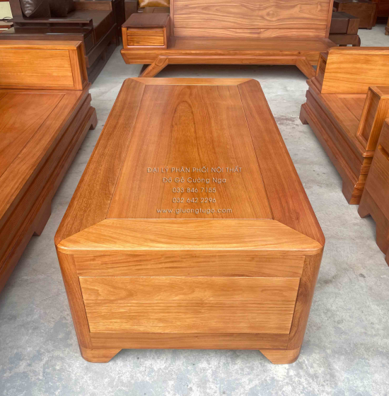 Bộ Bàn Ghế Sofa Gỗ Gõ Đỏ Đối Xứng Chân Pháo 5 Món 