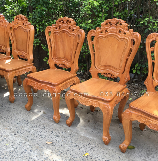 Bàn Ăn Gỗ Gõ Đỏ Cao Cấp 8 Ghế Ovan - Mẫu Ghế Lu Y 
