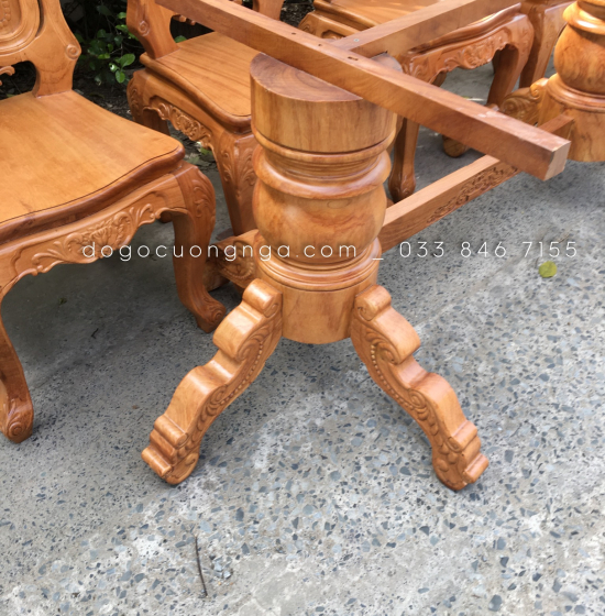 Bàn Ăn Gỗ Gõ Đỏ Cao Cấp 8 Ghế Ovan - Mẫu Ghế Lu Y 
