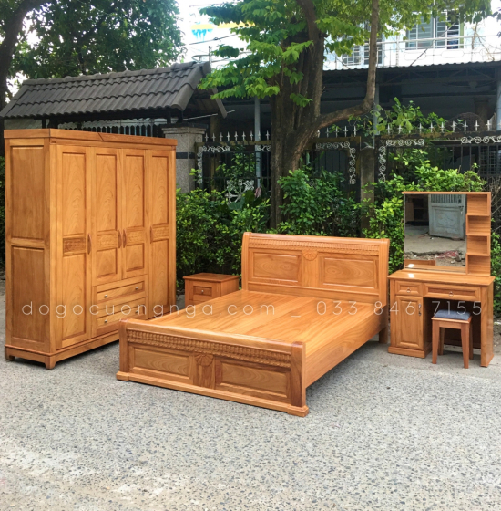 Tủ áo gỗ gõ đỏ 4 cánh - mẫu đồng tiền