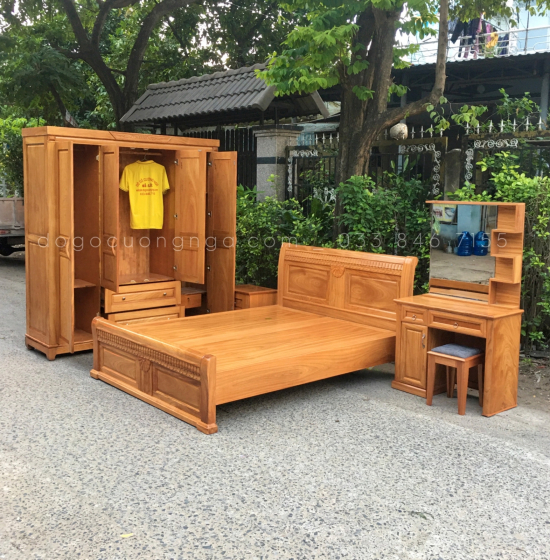 Tủ áo gỗ gõ đỏ 4 cánh - mẫu đồng tiền