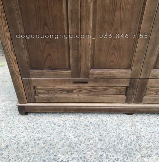 Tủ áo gỗ sồi 4 cánh - màu óc chó cao cấp 