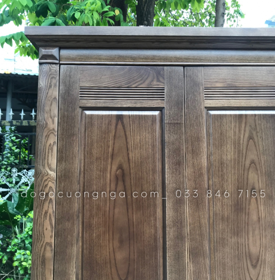 Tủ áo gỗ sồi 4 cánh - màu óc chó cao cấp 