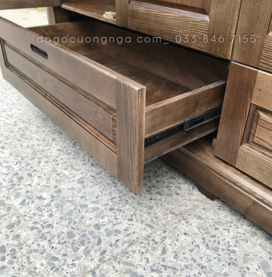 Tủ áo gỗ sồi 4 cánh - màu óc chó cao cấp 