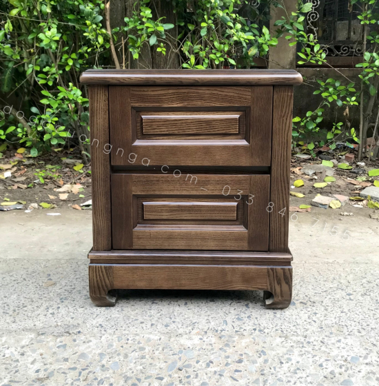 Tủ đầu giường gỗ sồi nga lau màu óc chó 