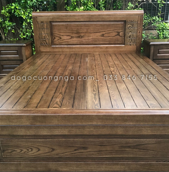 Giường gỗ Sồi Nga lau màu óc chó hiện đại - vạt phản 