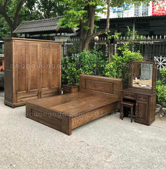 Tủ áo gỗ sồi 4 cánh - màu óc chó cao cấp 