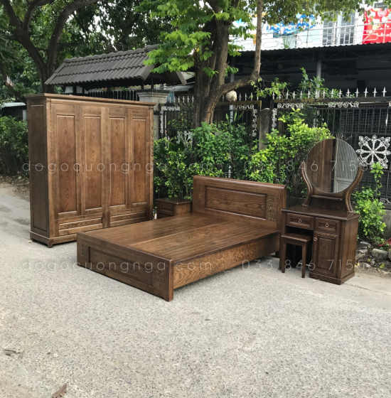 Tủ áo gỗ sồi 4 cánh - màu óc chó cao cấp 