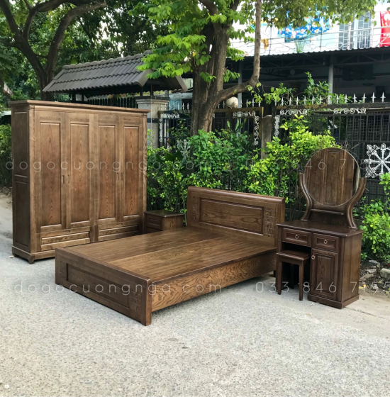 Tủ đầu giường gỗ sồi nga lau màu óc chó 