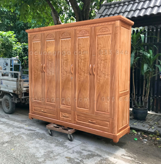 Tủ áo gỗ đinh hương 5 cánh - mẫu đai hoa cao cấp
