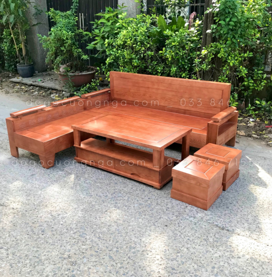 Bộ Bàn Ghế Sofa Gỗ Sồi Nga 2mx1m8 - Tựa Liền Màu Xoan 