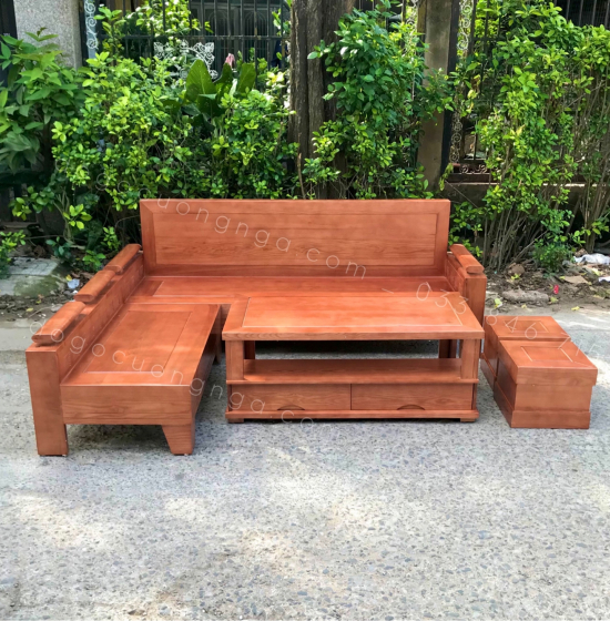 Bộ Bàn Ghế Sofa Gỗ Sồi Nga 2mx1m8 - Tựa Liền Màu Xoan 