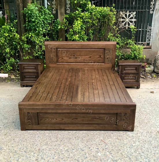 Combo phòng ngủ gỗ sồi - màu óc chó đẹp - mẫu đơn giản