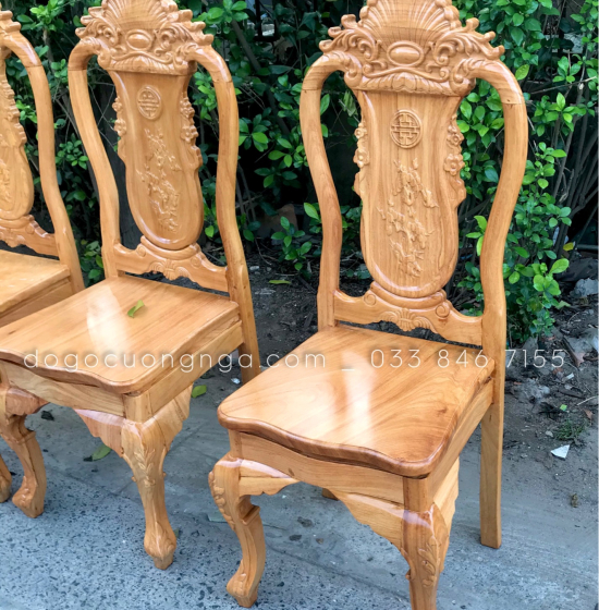 Bộ bàn ăn gỗ gõ đỏ 6 ghế 1m6 - ghế vách liền 