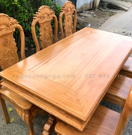 Bộ bàn ăn gỗ gõ đỏ 6 ghế 1m6 - ghế vách liền 
