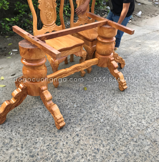 Bộ bàn ăn gỗ gõ đỏ 6 ghế 1m6 - ghế vách liền 