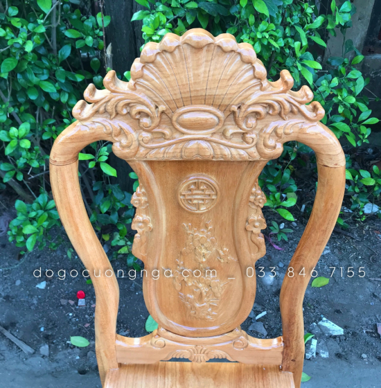 Bộ bàn ăn gỗ gõ đỏ 6 ghế 1m6 - ghế vách liền 