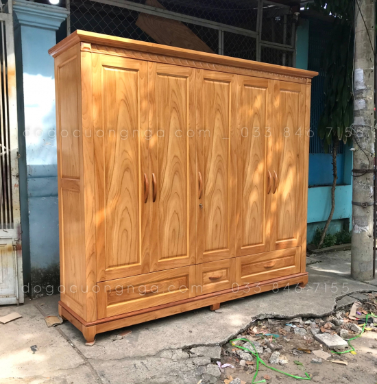 Tủ quần áo gỗ gõ đỏ 5 cánh 2m3