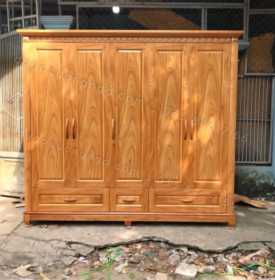 Tủ quần áo gỗ gõ đỏ 5 cánh 2m3