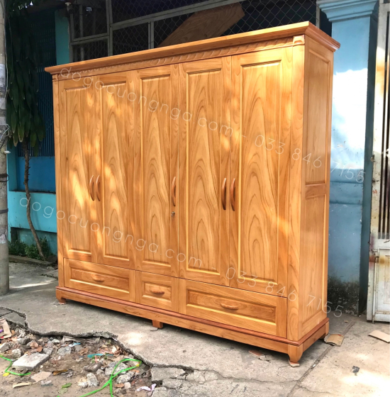 Tủ quần áo gỗ gõ đỏ 5 cánh 2m3
