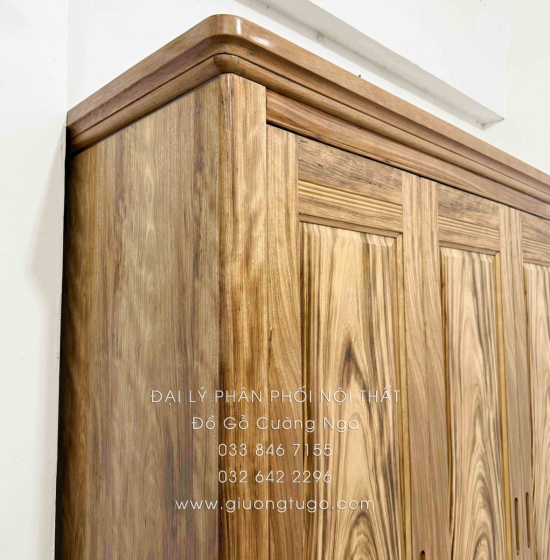 Tủ Quần Áo Gỗ Hương Xám 4 Cánh Mẫu Trơn 1m92