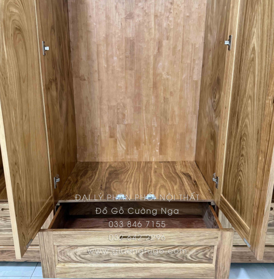 Tủ Quần Áo Gỗ Hương Xám 4 Cánh Mẫu Trơn 1m92