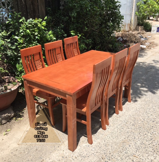 Bộ bàn ăn gỗ Sồi Nga 1m6 mặt liền giá rẻ BG 067