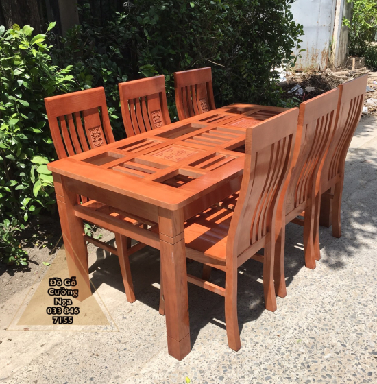 Bàn Ăn Gỗ Sồi Nga 6 Ghế Dàn Che Giá Rẻ BG 11-10