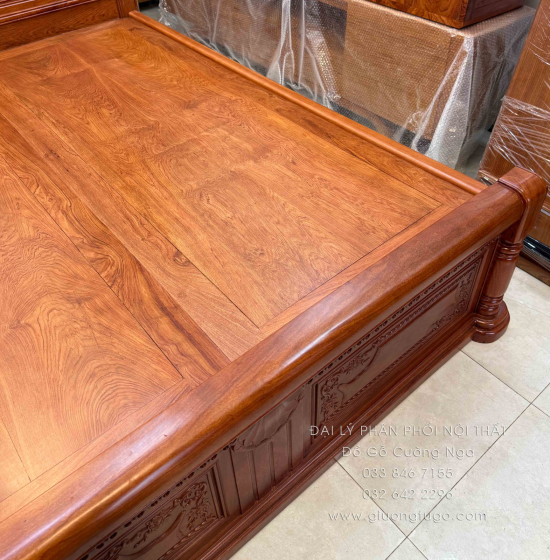 Giường Ngủ Gỗ Hương Đá Cao Cấp -  Phản Liền Tấm - Họa Tiết Xẻ Quạt