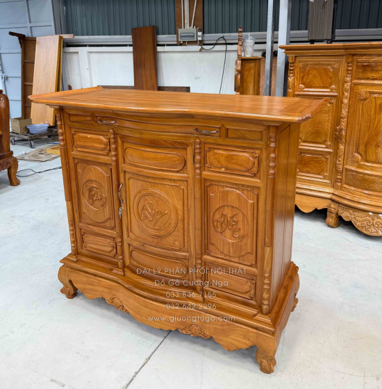 Tủ thờ gỗ gõ đỏ 1m53 cánh cong - trạm chữ BT 014