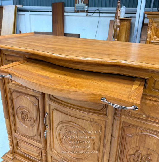 Tủ thờ gỗ gõ đỏ 1m53 cánh cong - trạm chữ BT 014
