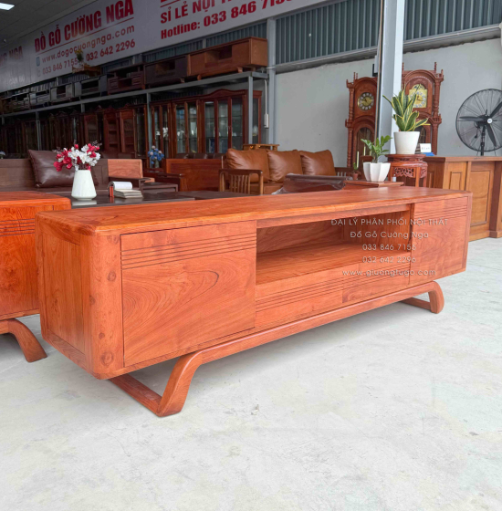 Kệ Tivi Gỗ Hương Đá Chân Xoắn Cao Cấp 1m8 - 2m - 2m2