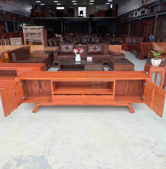 Kệ Tivi Gỗ Hương Đá Chân Xoắn Cao Cấp 1m8 - 2m - 2m2