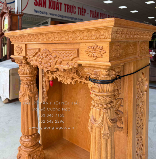 Bàn Thờ Ông Địa - Thần Tài Gỗ Gõ Đỏ Mẫu Tân Cổ Điển Cao Cấp