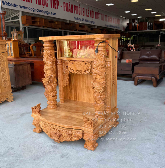 Bàn Thờ Ông Địa Thần Tài Gỗ Gõ Đỏ 80x1m17 Cao Cấp