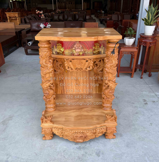 Bàn Thờ Ông Địa Thần Tài Gỗ Gõ Đỏ 80x1m17 Cao Cấp