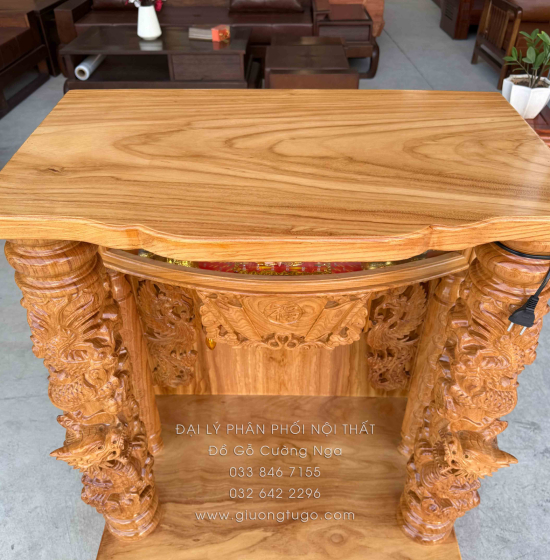 Bàn Thờ Ông Địa Thần Tài Gỗ Gõ Đỏ 80x1m17 Cao Cấp