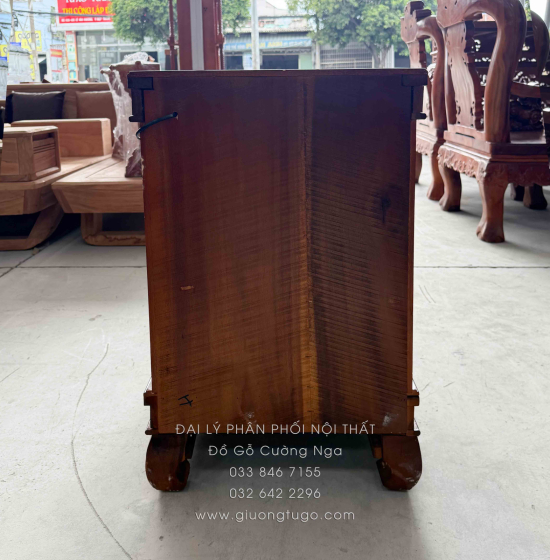 Bàn Thờ Ông Địa - Thần Tài Gỗ Tràm Chạm Sen Hiện Đại 48cm