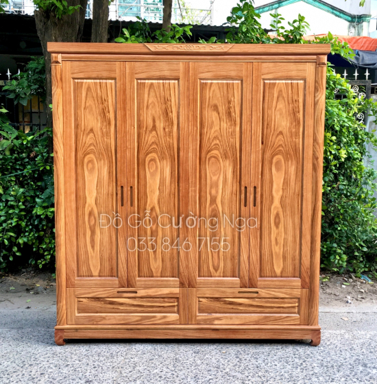 Tủ áo gỗ hương xám 4 cánh - 2m mẫu hiện đại