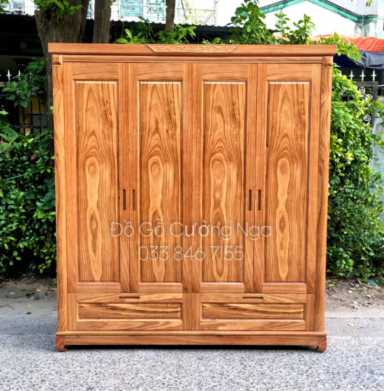 Tủ áo gỗ hương xám 4 cánh - 2m mẫu hiện đại