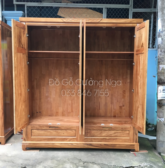 Tủ áo gỗ hương xám 4 cánh - 2m mẫu hiện đại