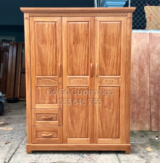 Tủ áo gỗ đinh hương lào 3 cánh 