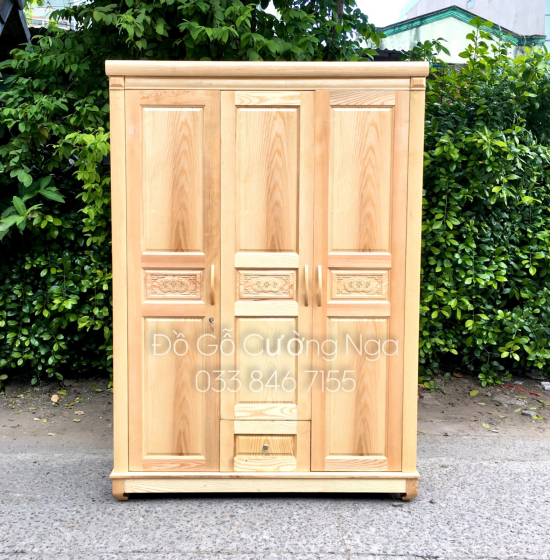 Tủ áo gỗ sồi - 3 cánh mẫu đồng tiền - hiện đại