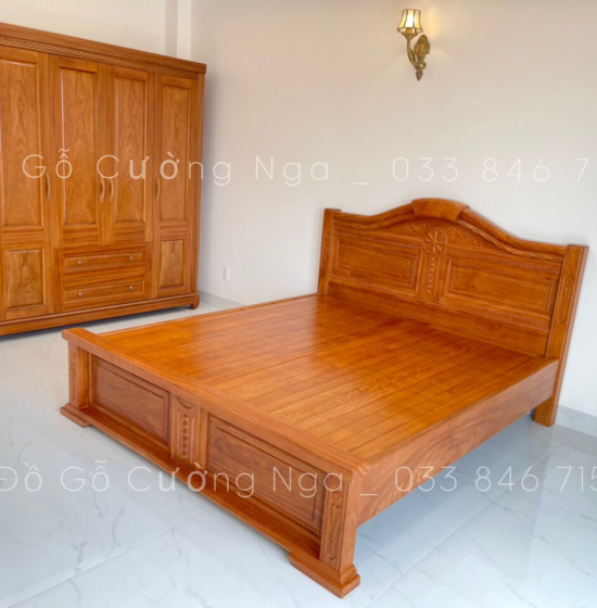 Giường gỗ gõ đỏ hiện đại vạt phản 