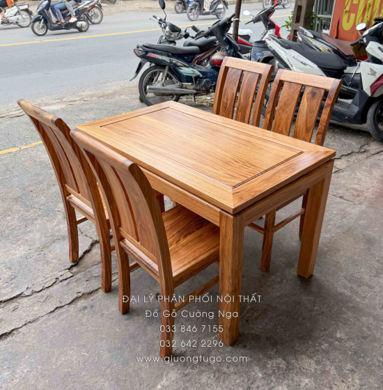 Bàn Ăn Gỗ Hương Xám 4 Ghế Lưng Tựa Cong