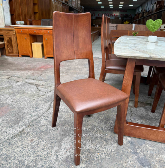 Bàn Ăn Gỗ Sồi Nga Mặt Đá 6 Ghế Nệm Lau Màu Óc Chó Hiện Đại